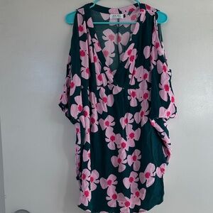 Ava Sky Pink and Dark Green Floral Dress